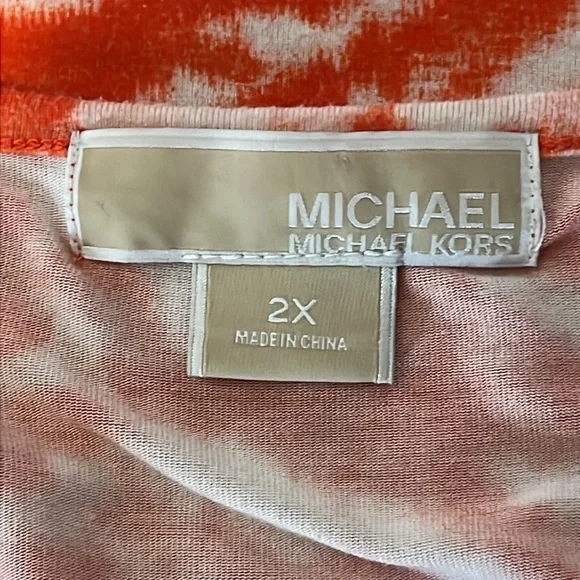 Michael Kors Off-Shoulder 3/4 Sleeve Top, Orange White | 2X - Picture 8 of 10